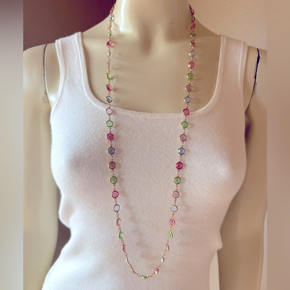 Long Multi Color Crystal Necklace 26 inches - Picture 3 of 5